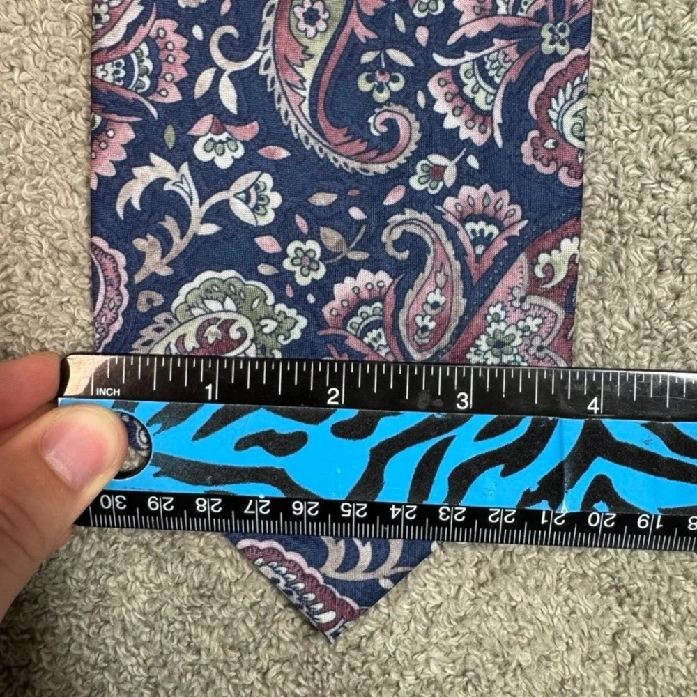 Italian All Silk Hand Made Paisley Tie Navy Blue Pink Sage Green Floral Mens
